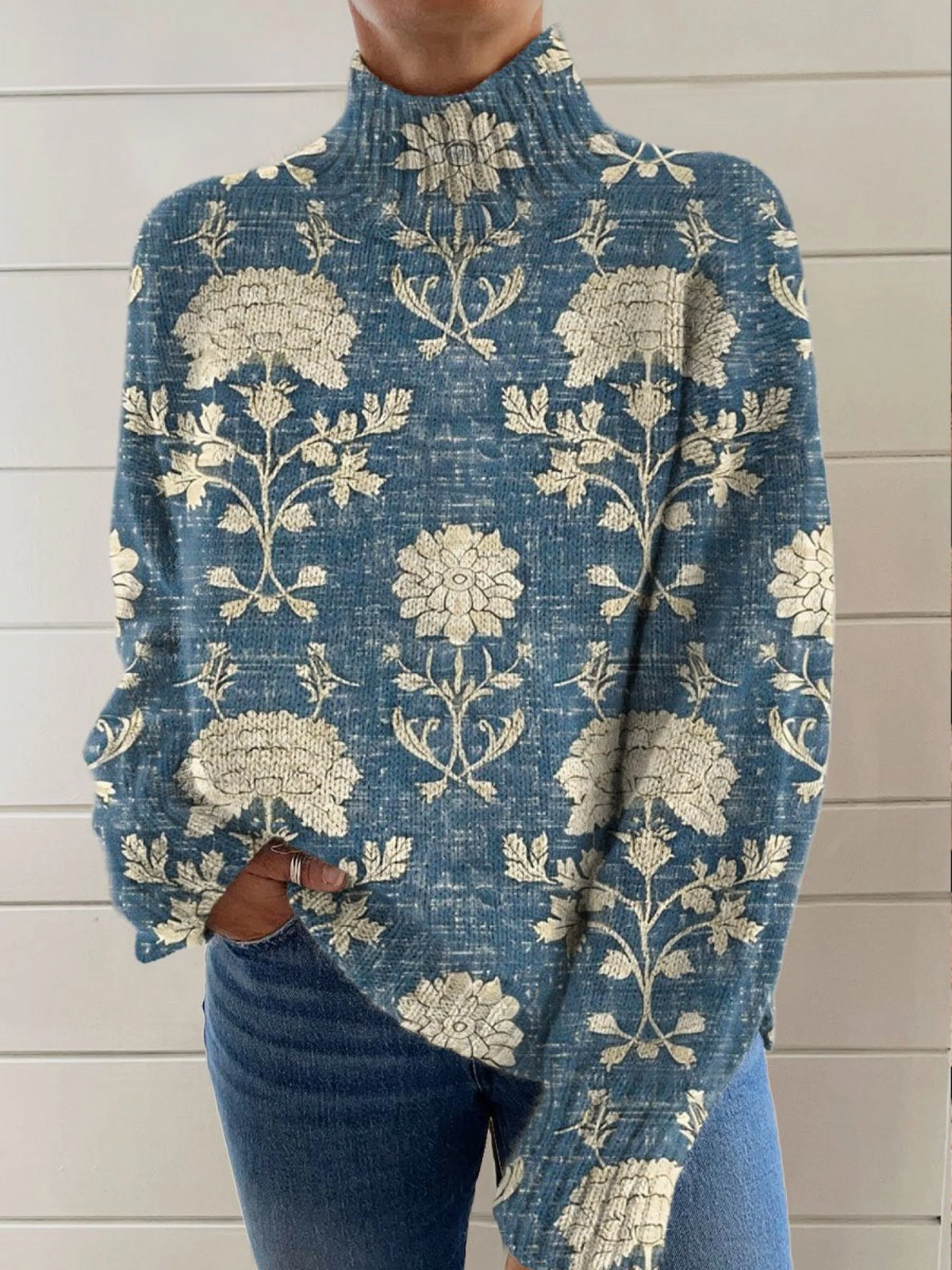 Lily - Timeless Floral Turtleneck Top