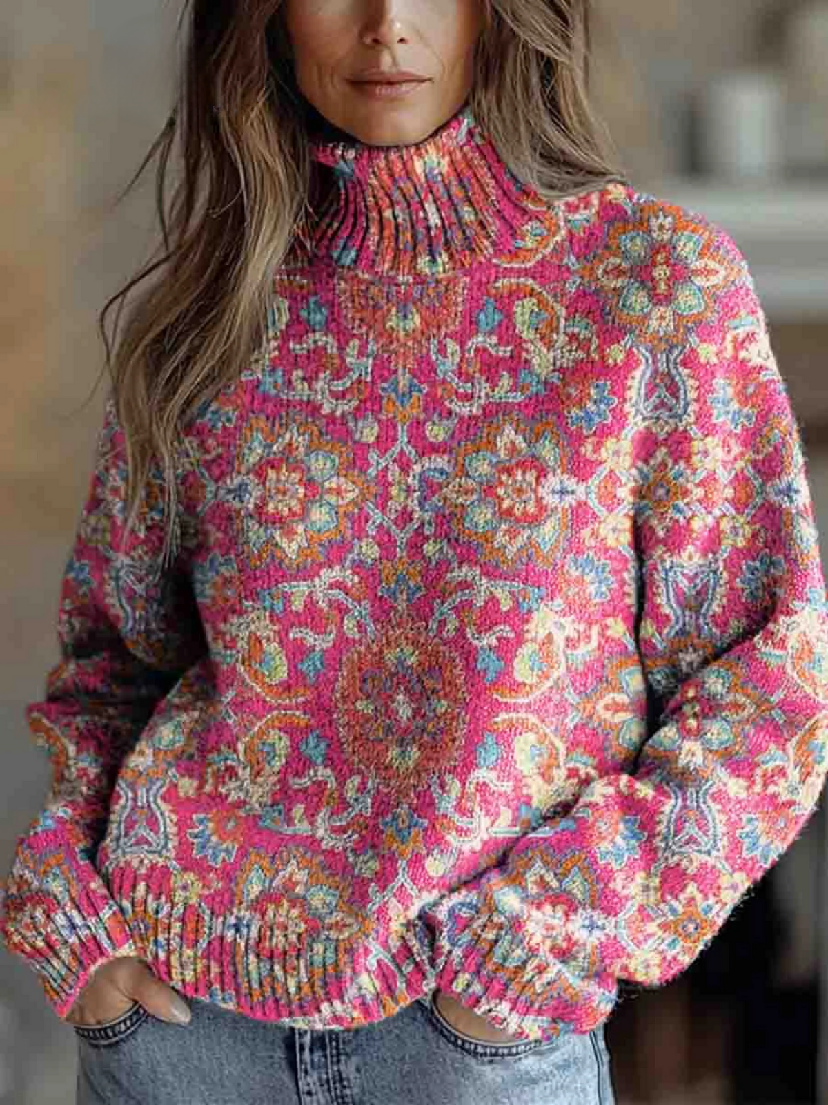 Isla - Retro Floral Turtleneck Top
