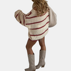 Odette™ | Oversized Off-Shoulder Striped Knit Sweater
