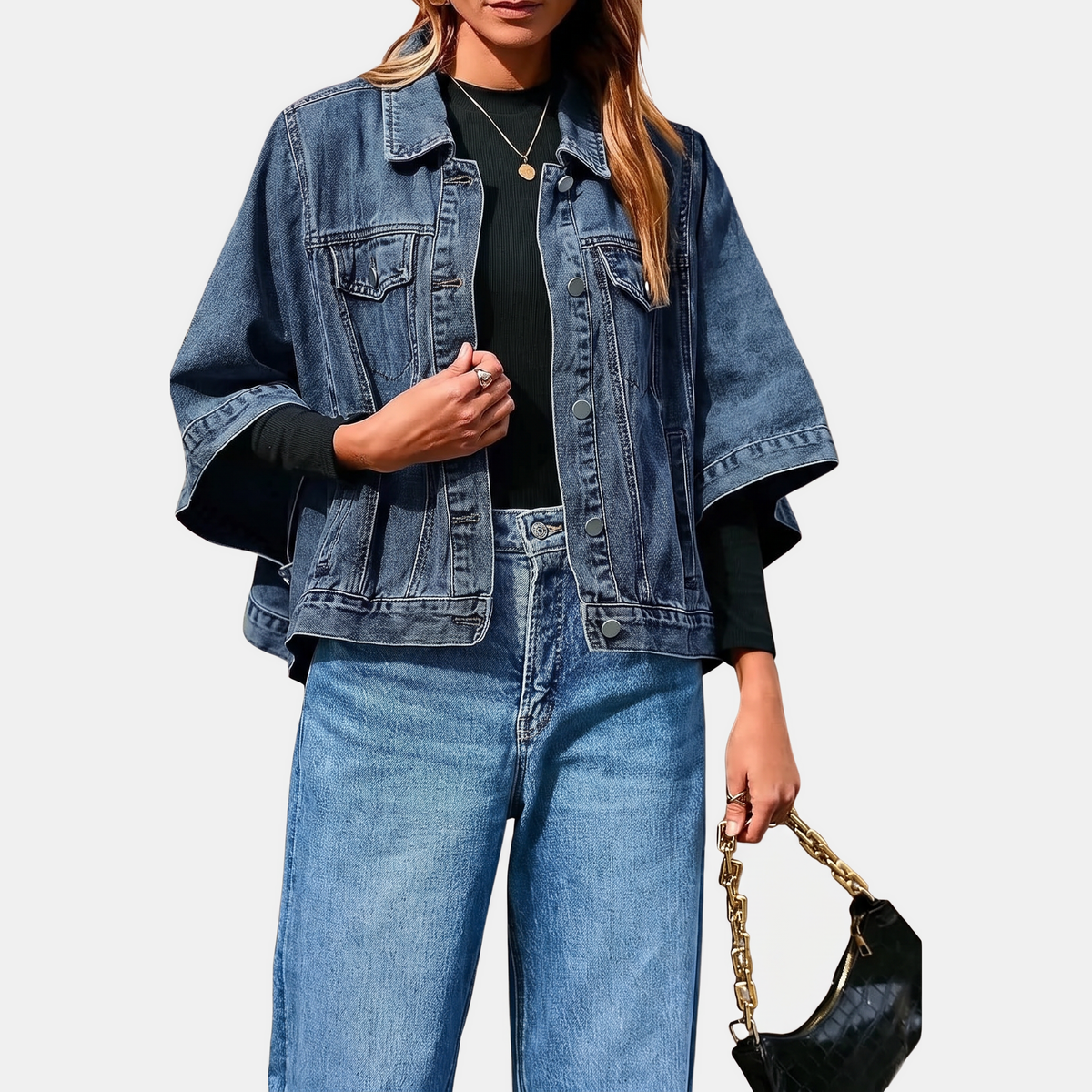Marisol™ | Batwing Sleeve Cropped Denim Jacket