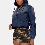 Marlene™ | Cropped Zip-Up Denim Hoodie