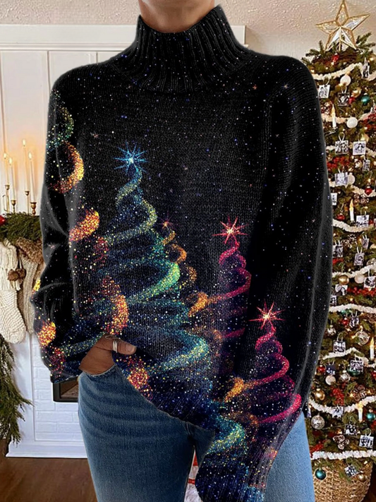 Olivia - Glitter Christmas Tree Turtleneck Top