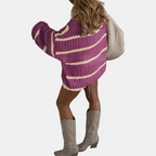 Odette™ | Oversized Off-Shoulder Striped Knit Sweater