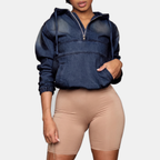 Marlene™ | Cropped Zip-Up Denim Hoodie