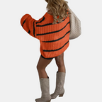 Odette™ | Oversized Off-Shoulder Striped Knit Sweater