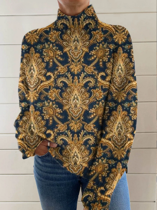 Scarlett - Vintage Floral Art Turtleneck Top