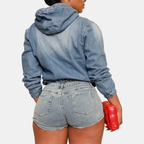 Marlene™ | Cropped Zip-Up Denim Hoodie
