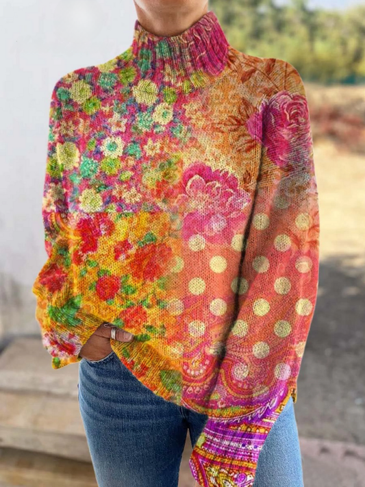 Abigail - Floral Polka Dot Turtleneck Top
