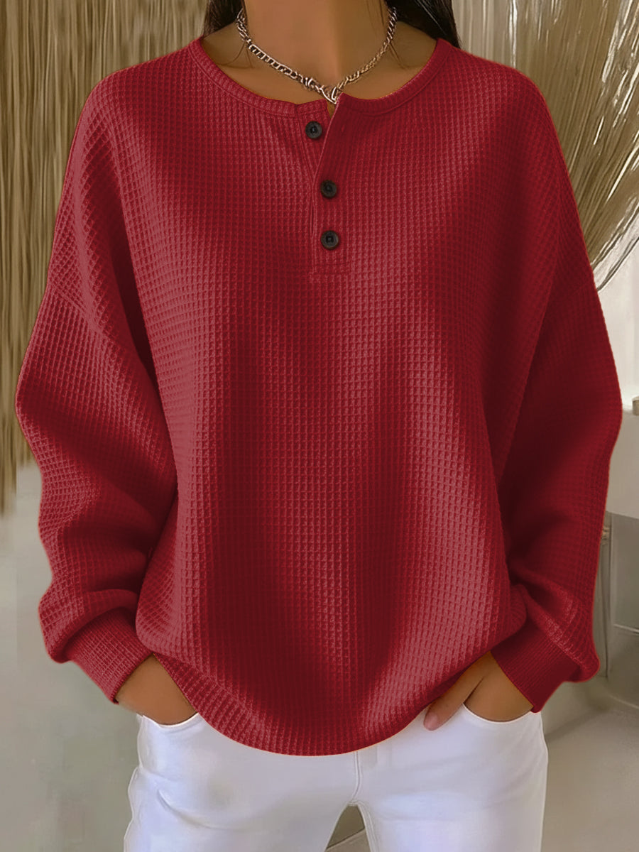 Bridget™ | Cozy Waffle Henley Sweatshirt