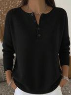 Greta™ | Buttoned Knit Henley Sweater