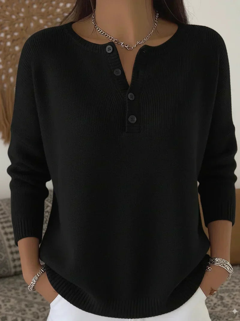 Greta™ | Buttoned Knit Henley Sweater