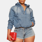 Marlene™ | Cropped Zip-Up Denim Hoodie