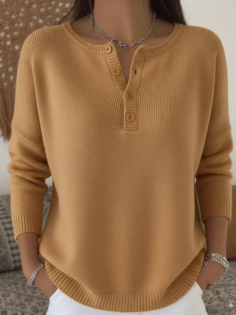 Greta™ | Buttoned Knit Henley Sweater