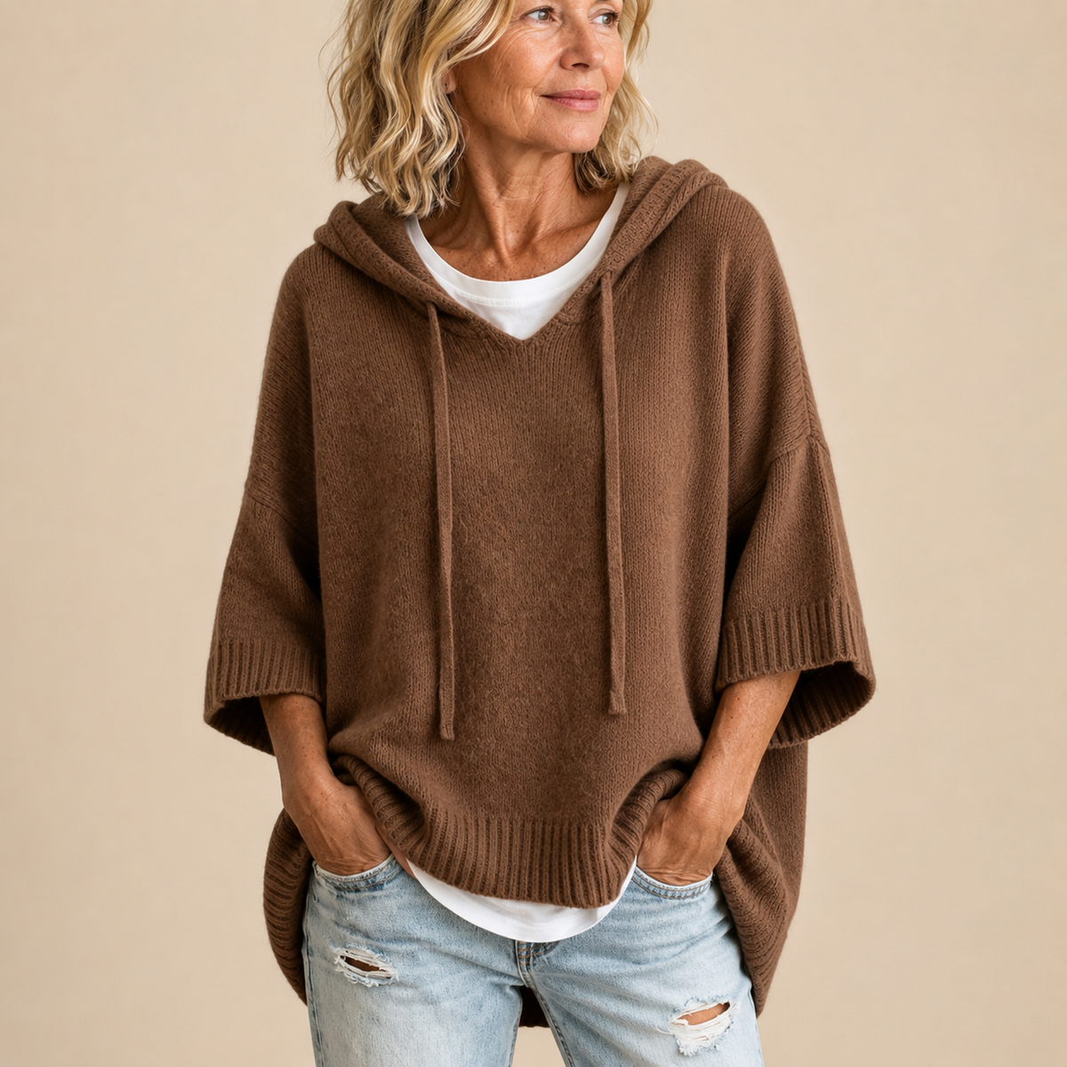 Oriana™ | Hooded Knit Poncho