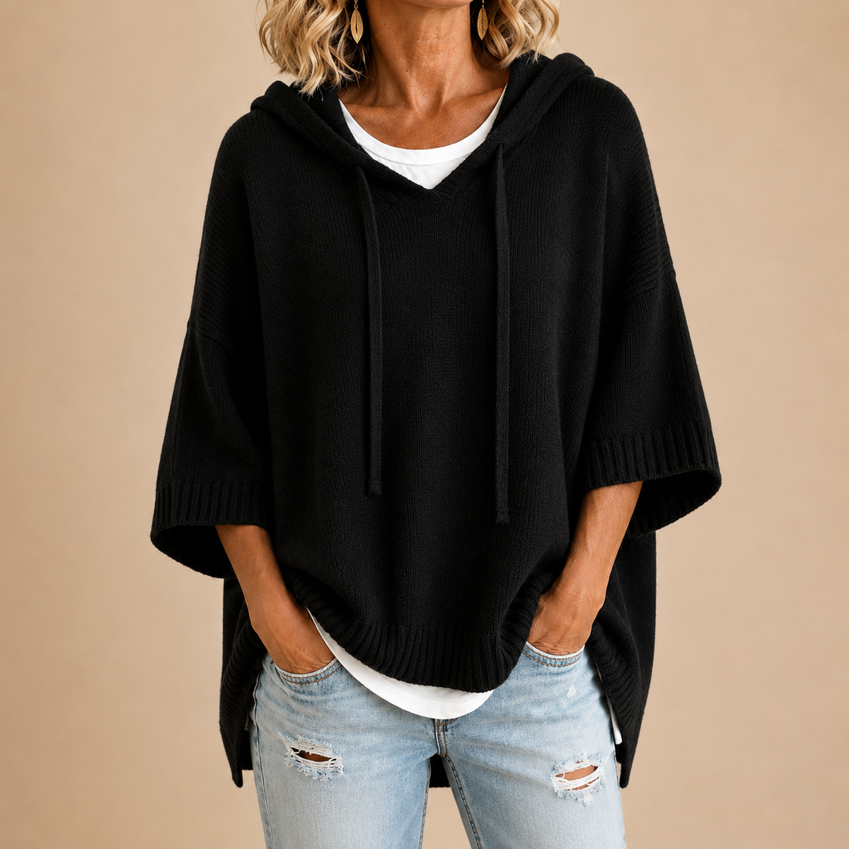 Oriana™ | Hooded Knit Poncho