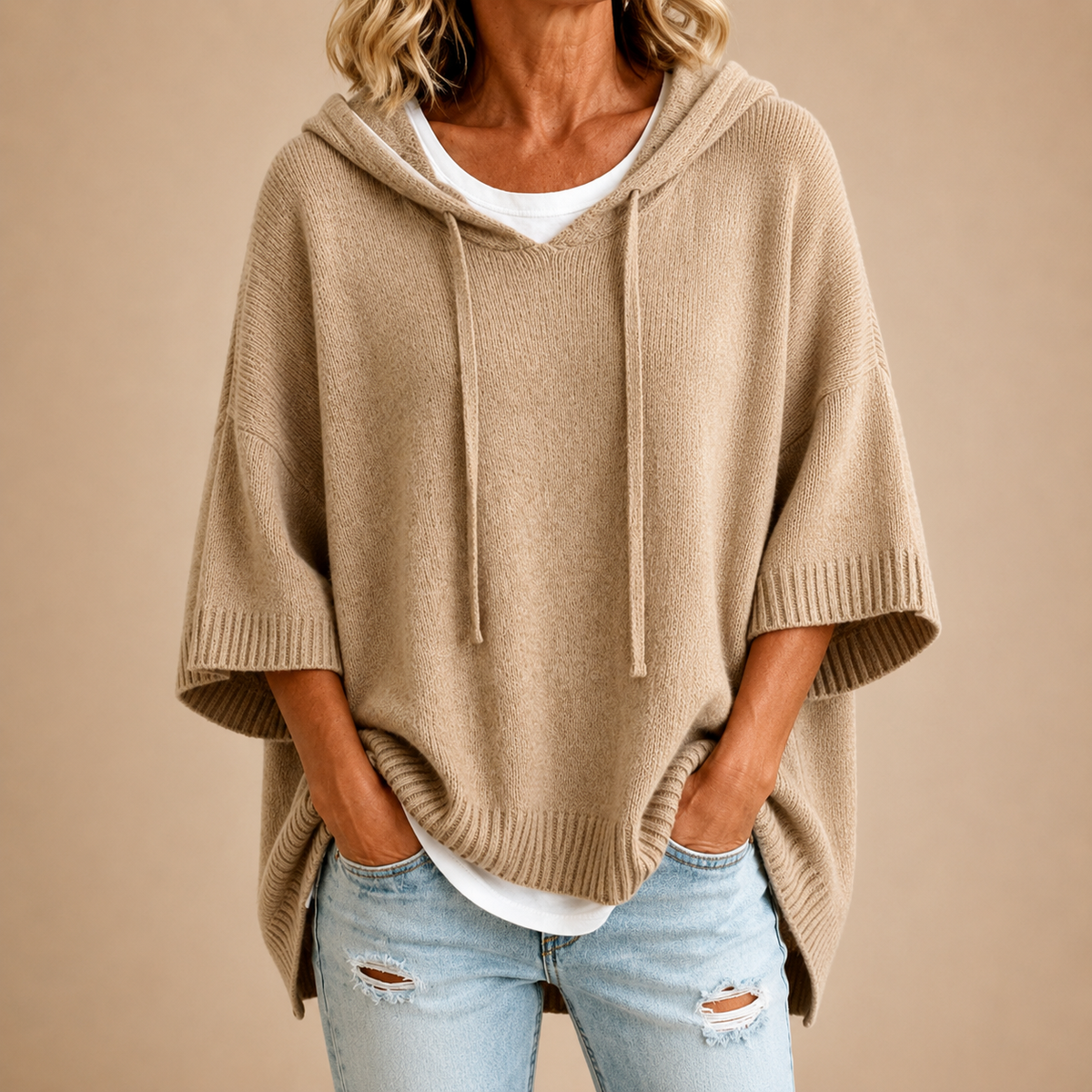 Oriana™ | Hooded Knit Poncho