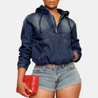 Marlene™ | Cropped Zip-Up Denim Hoodie