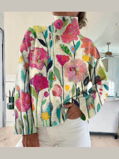 Lucy - Vintage Print Turtleneck Top