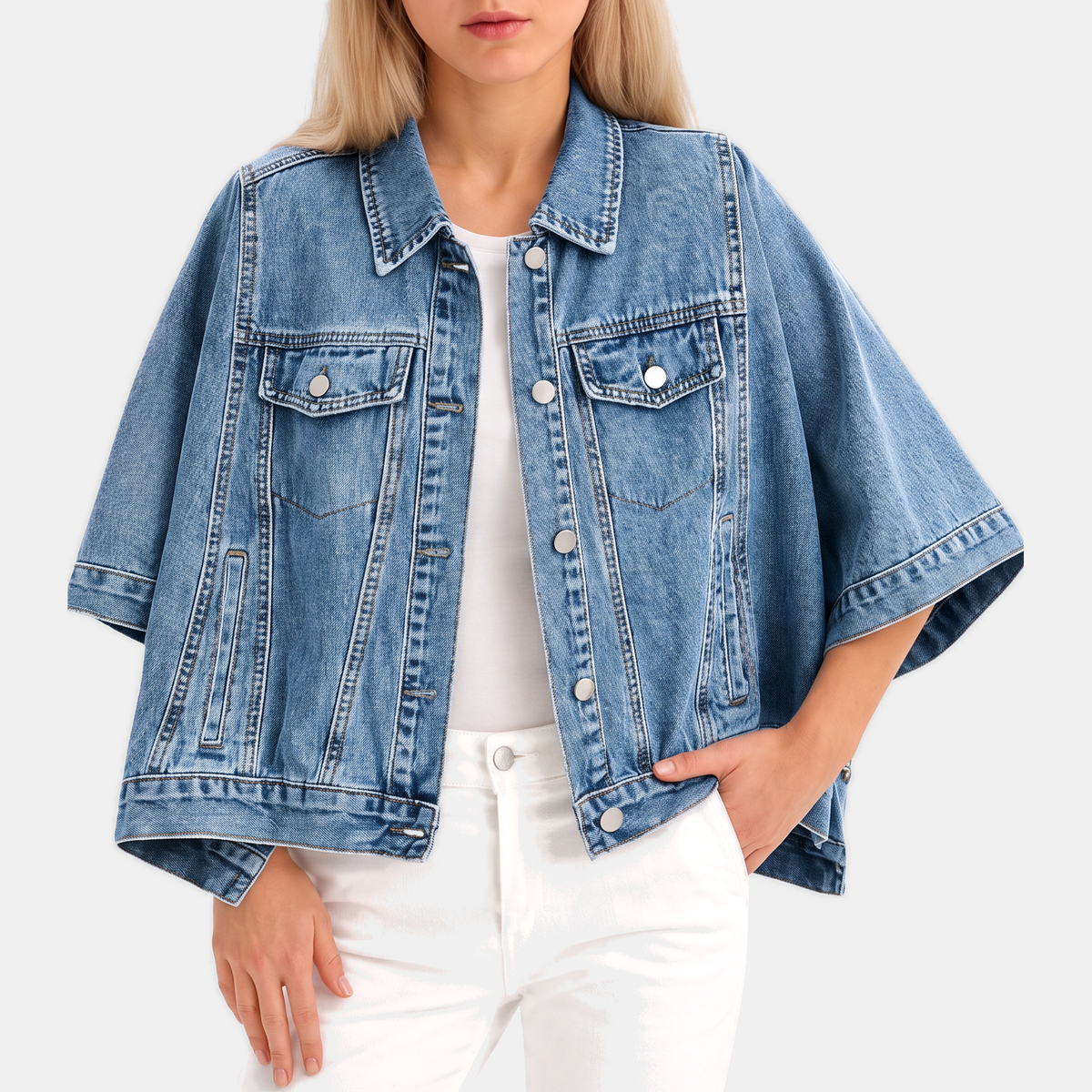 Marisol™ | Batwing Sleeve Cropped Denim Jacket