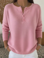Greta™ | Buttoned Knit Henley Sweater
