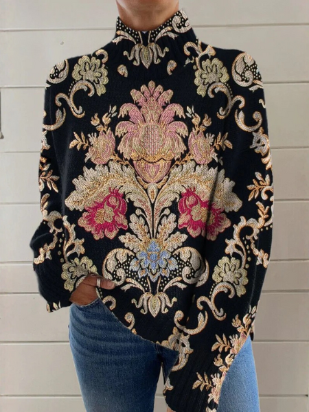Harper - Vintage Floral Turtleneck Top