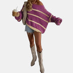 Odette™ | Oversized Off-Shoulder Striped Knit Sweater