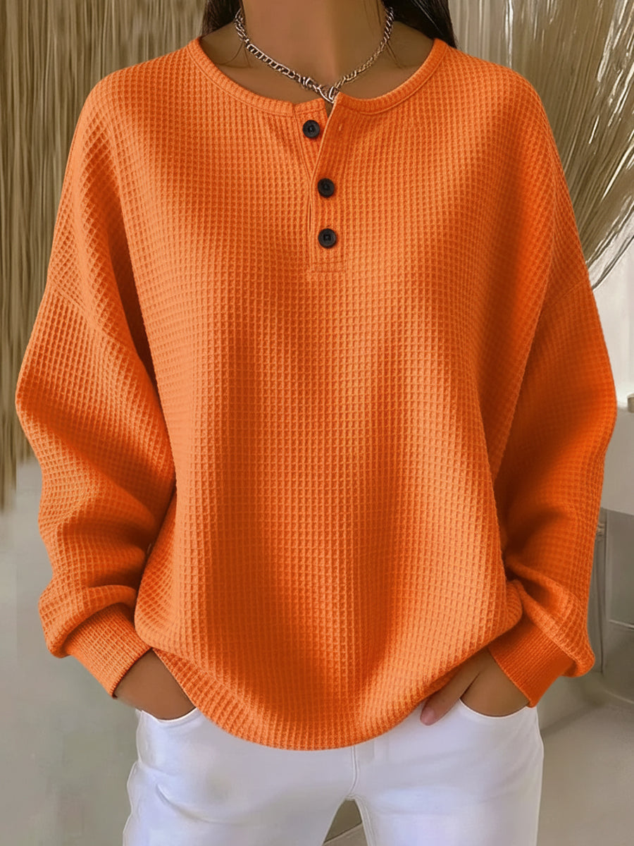 Bridget™ | Cozy Waffle Henley Sweatshirt