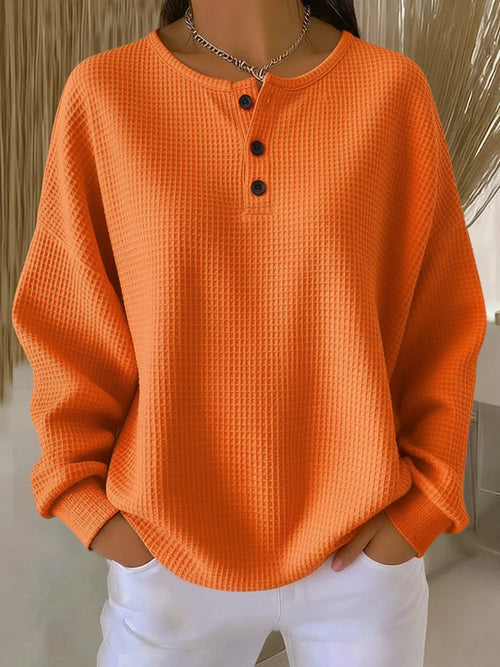 Bridget™ | Cozy Waffle Henley Sweatshirt