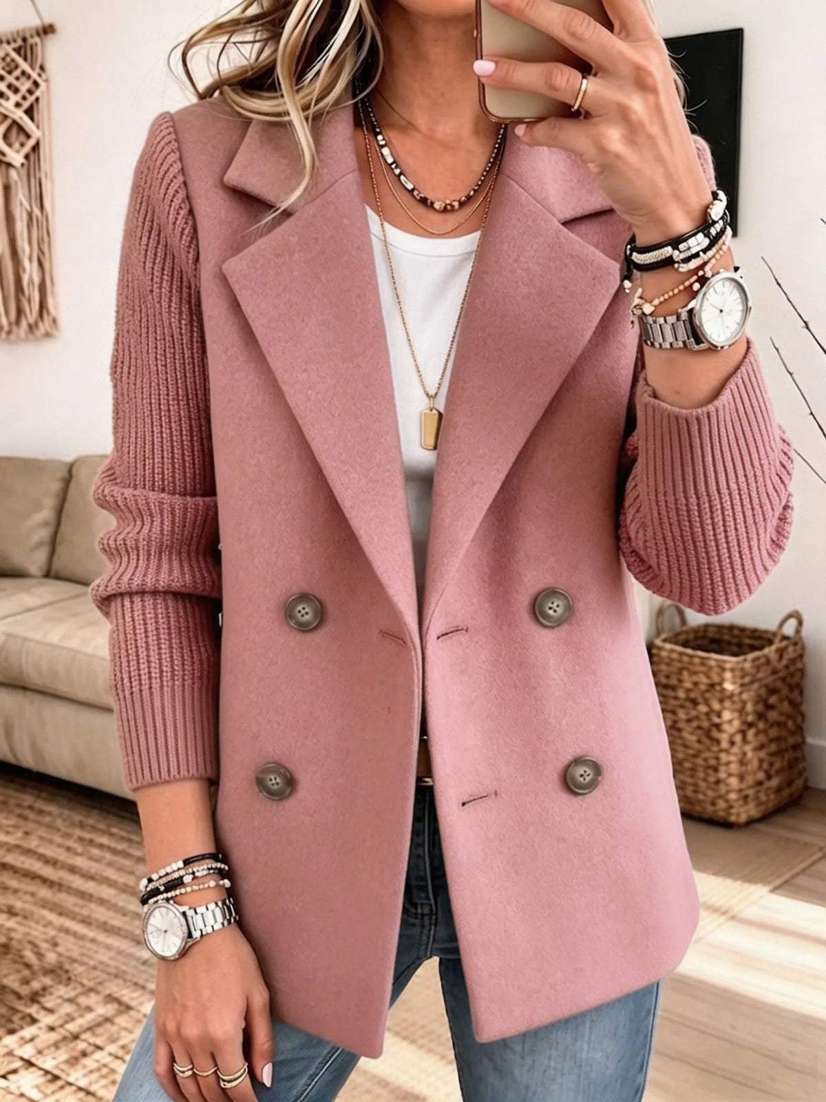 Carla™ Two-Tone Ribbed-Sleeve Blazer