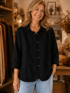 Judith relaxed button-up blouse worn by model