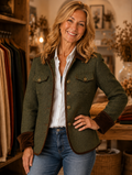 Agnes herringbone contrast-trim blazer worn by model