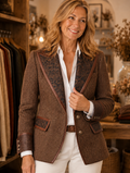 Rosaline herringbone panel blazer worn by model