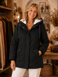 Lyra hooded jacket in black worn by model