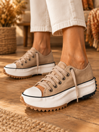Bettina platform shoes in brown worn by model