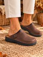 Annelies comfortable slip-on shoes in brown worn by model