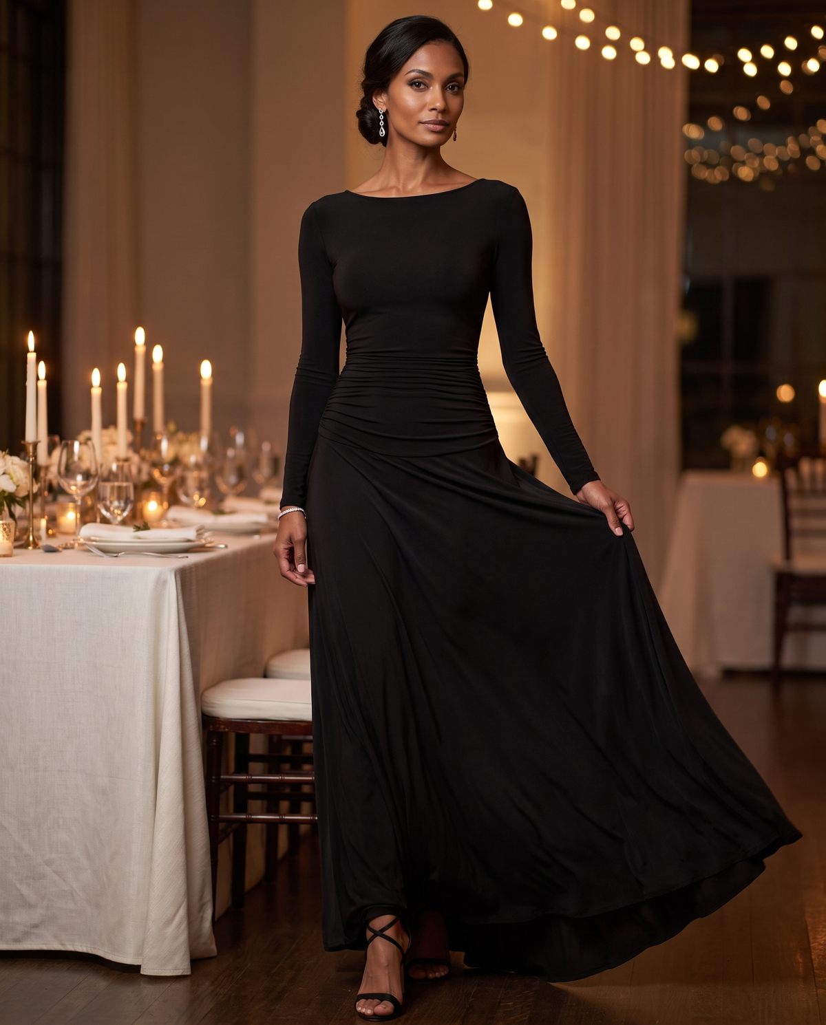 Celeste™ Ruched Long-Sleeve Maxi Dress