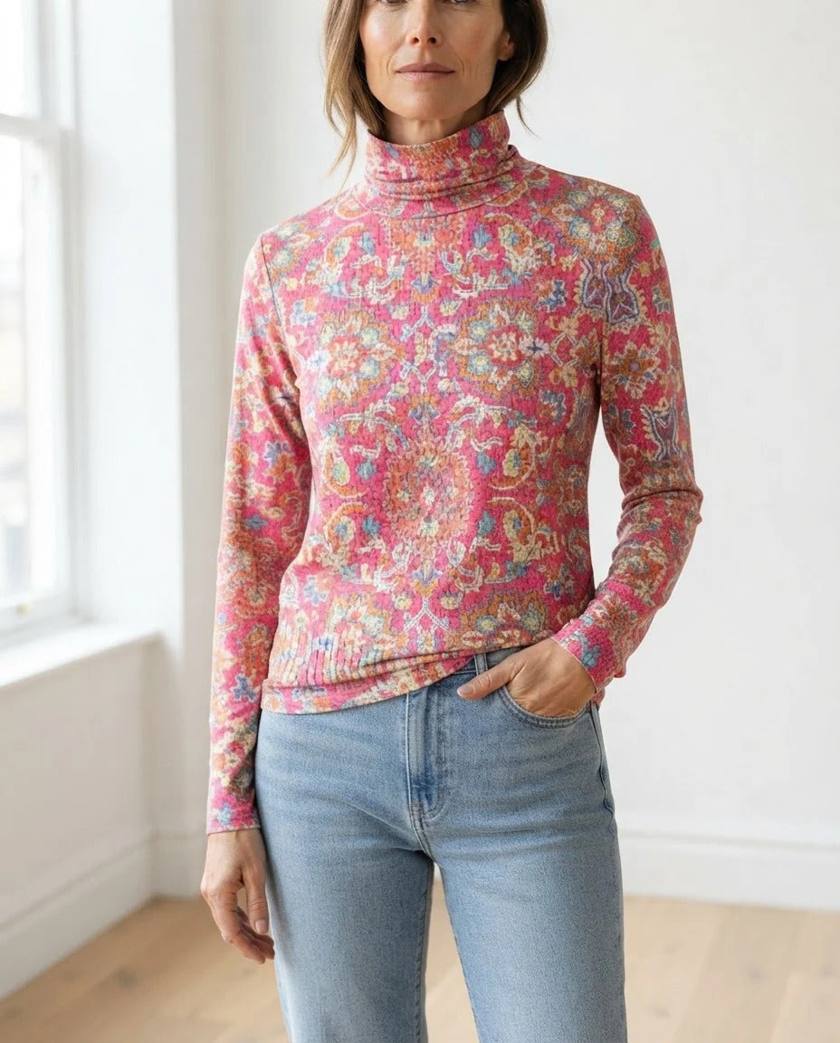 Isla - Retro Floral Turtleneck Top