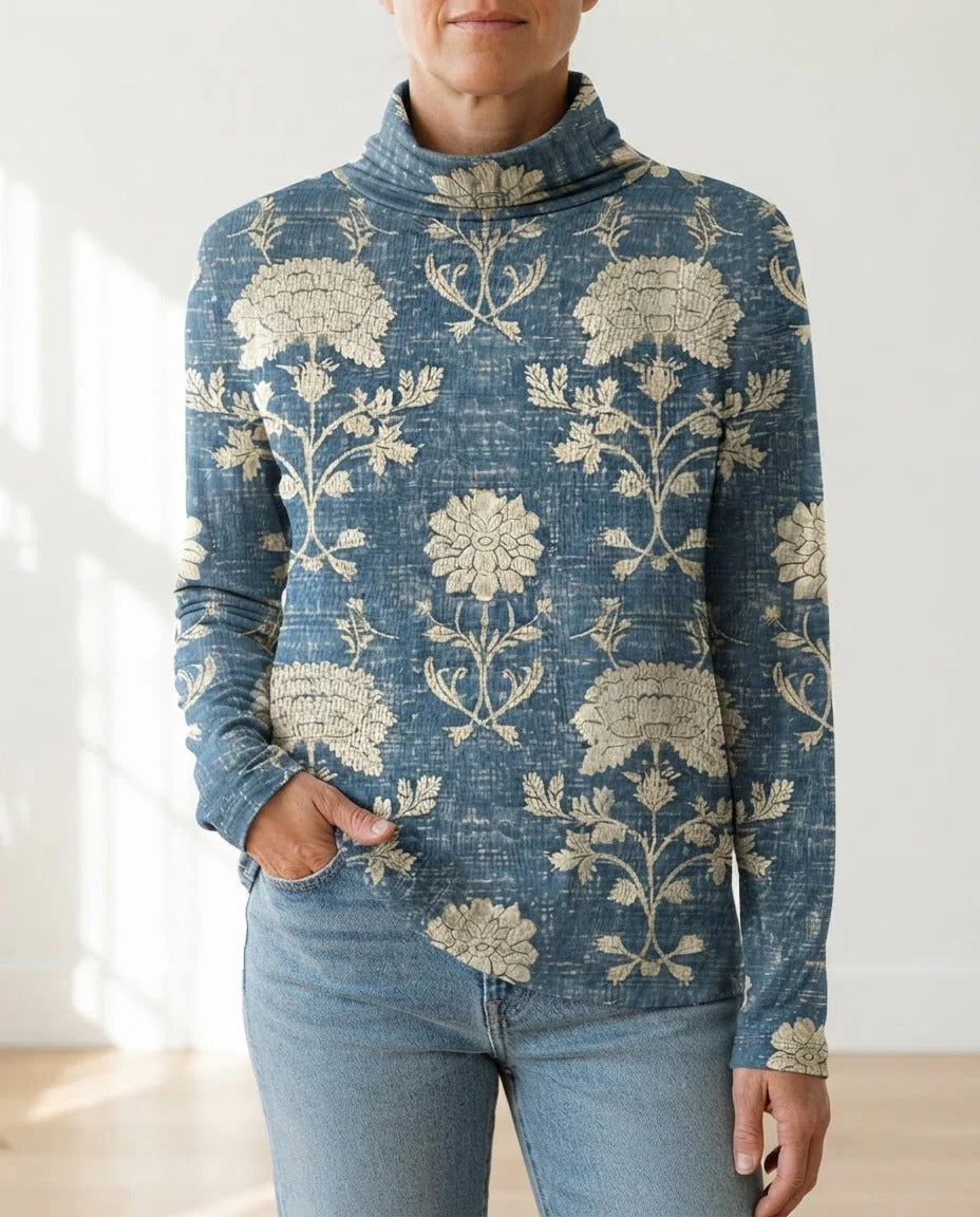 Lily - Timeless Floral Turtleneck Top