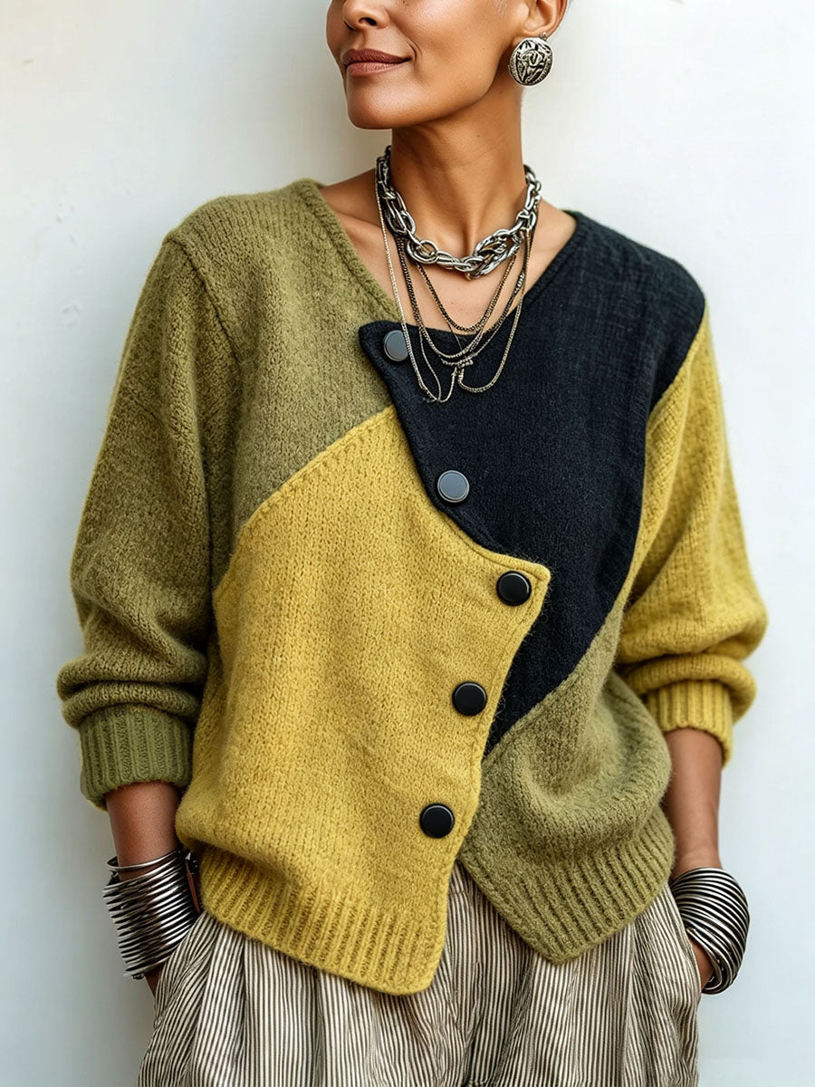 Catherine | Asymmetric Color-Block Knit Sweater
